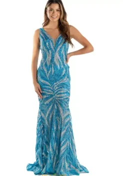 Fitted Sequins Long Dress 06153