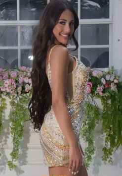 Fitted Short Sequins Dress 1701