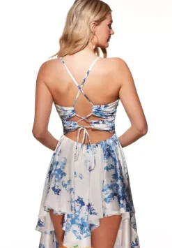 High Low Satin Beaded Dress 30055