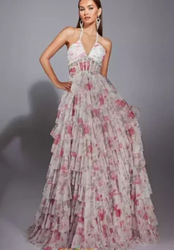 Long Halter Neckline Corset Dress 61730