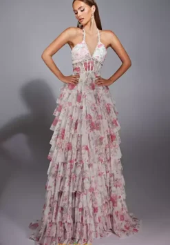 Long Halter Neckline Corset Dress 61730