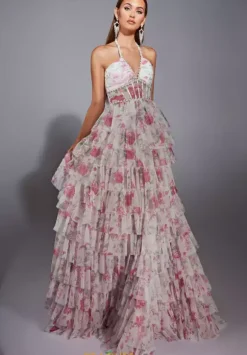 Long Halter Neckline Corset Dress 61730