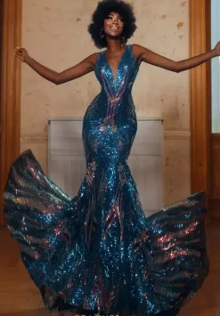 Open Back Train Fitted Dress 61657