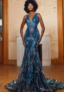 Open Back Train Fitted Dress 61657