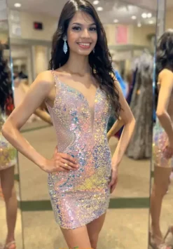 Short Fitted Sequins Dress 1159