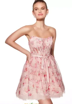 Short Strapless Lace Dress 30019