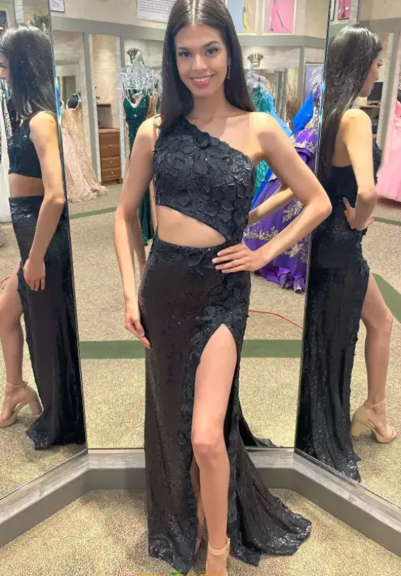 Single Shoulder Fully Beaded Dress 23789