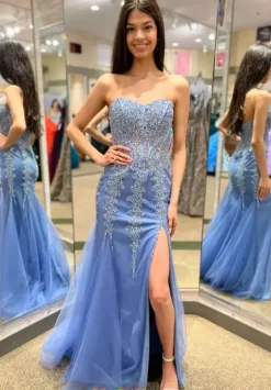 Strapless Beaded Long Dress 22538
