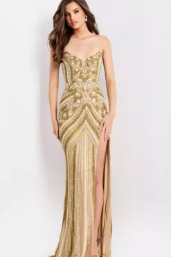 Strapless Beaded Long Dress 38707