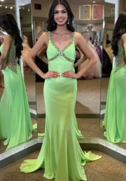 V Neck Fitted Long Dress 4332