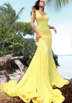 V Neck Long Fitted Dress 59762
