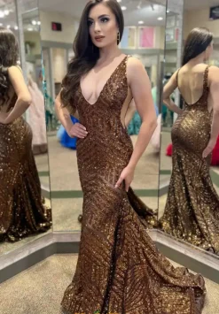 V Neck Long Fitted Dress 59762