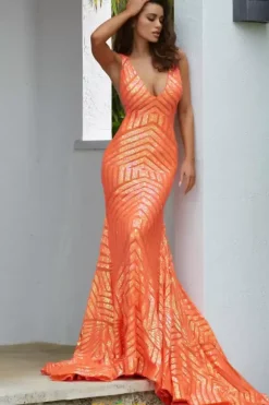 V Neck Long Fitted Dress 59762