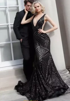 V Neck Long Fitted Dress 59762