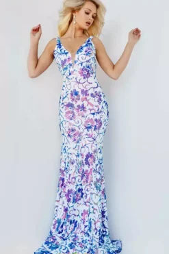 V Neckline Long Fitted Dress 08257