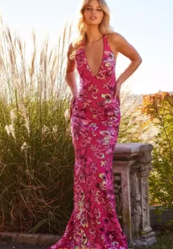 V Neckline Long Fitted Dress 08462