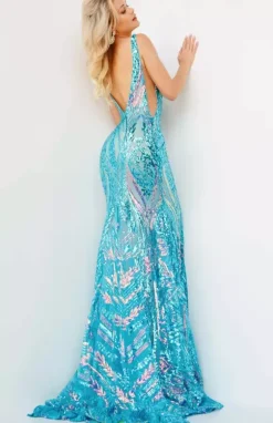 V Neckline Sequins Fitted Dress 22770