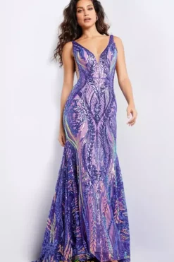 V Neckline Sequins Fitted Dress 22770