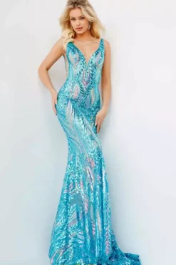 V Neckline Sequins Fitted Dress 22770